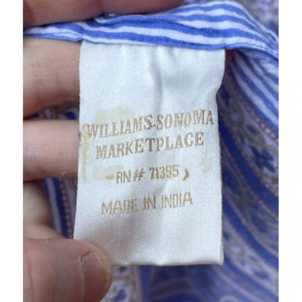Williams Sonoma Jaipur Print Tablecloth Blue White 70x108 Paisley
